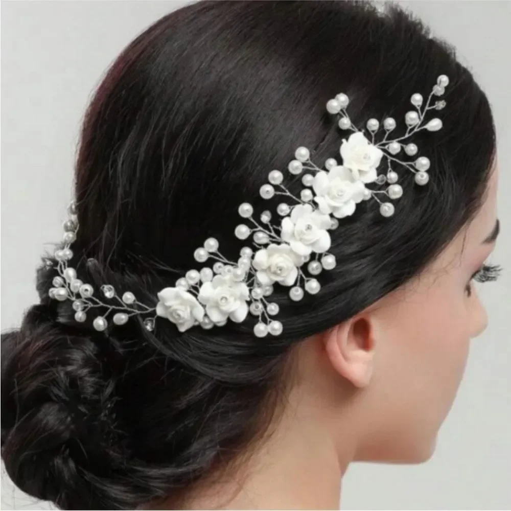 Wedding Bridal Hair Comb Hair Vine Flowers Pearls